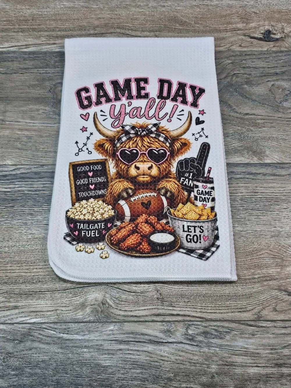 Highland Cow Game Day Y'all Kitchen Towel Football Tailgate Sports Gift
